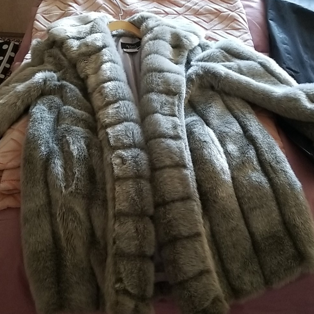 Dennis Baso Faux Fur Grey Coat